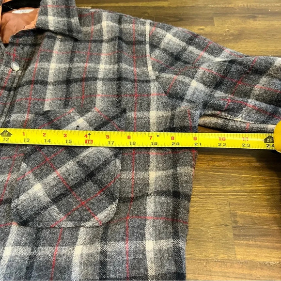 Briggs Vintage Plaid Wool Shirt Button Down Zipper Boxy Grid Window Pane Gray M - Picture 12 of 12